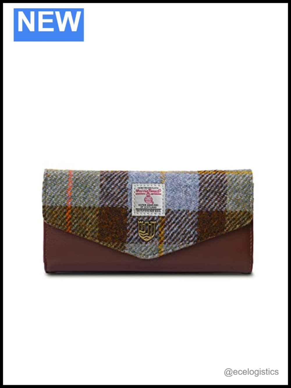 Harris Tweed Wool Clasp Clutch Purse Metal Button